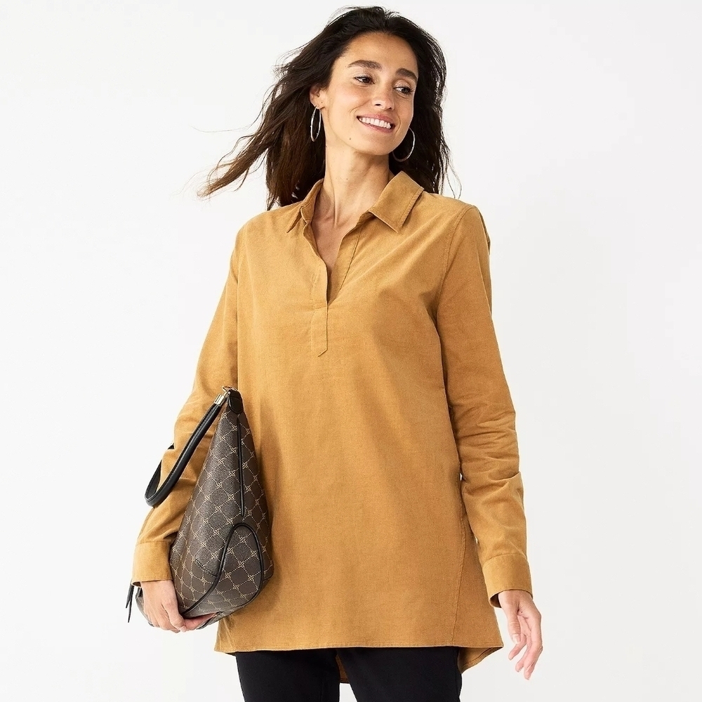 Croft & Barrow Women's Tan Long Sleeve Pullover Tunic Medium